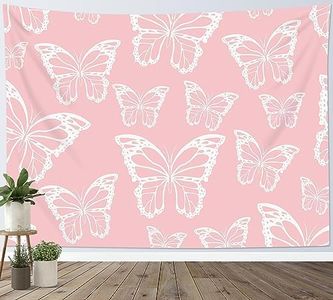 HVEST Butterfly Tapestry Wall Hanging, Vintage Butterfly on Pink Tapestry Girl Tapestry for Bedroom Living Room Dorm Wall Decor, 60W X 40H inches