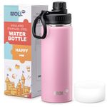 Mollcity Kids Insulated Water Bottle-18 oz Stainless Steel Vacuum Wide Mouth Sports Flask with Silicone Boot-Reusable Metal Leak Proof Travel Water Bottle for Girls Boys, BPA-Free(Purple Pink)