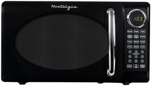 Nostalgia Retro Microwave Oven 0.7 Cu Ft, 700-Watt Countertop Size with Glass Turntable, Child Safety Lock, 8 Auto-Cook Programs, Digital Clock, Black