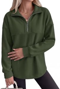 ANRABESS Sweatshirts for Womens Loose Fit Quarter Zip Pullover,Army Green,M