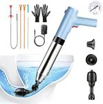 WOHPW Electric Toilet Plunger, Blue One-Touch High Pressure Air Drain Blaster with Real-Time Barometer & Multi-Accessory Kit, Heavy Duty Automatic Drain Unclogger for Toilets, Sinks, Tubs, Pipes