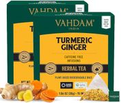 VAHDAM, Turmeric Ginger Herbal Tea Bags (30 Pyramid Tea Bags) Caffeine Free, Non GMO, Gluten Free | 100% Pure Herbal Blend - Savory & Spicy | Individually Wrapped Pyramid Tea Bags | Direct from Source