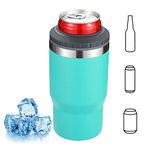 4 in 1 Insulated can Cooler, Stainless Steel Bottle and Can Insulator for 12oz Standard Cans, Slim Cans and Beer Bottles, or as a 14oz Coffee Mug with Lid(cyan)