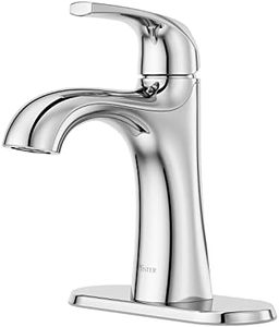 Pfister Rancho Polished Chrome Bathroom Faucet, Single Handle Bathroom Vanity Faucet w/Push & Seal Bathroom Sink Drain, Bathroom Décor, 1 or 3 Hole Bathroom Sink Faucet, Optional Deck Plate Included