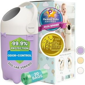 Award-Winning iTouchless Diaper Pail – Silver Ion Odor-Lock, Drop-Flip Lid – No Special Bags Needed – Airtight & Child-Safe – 20 Free Bags (Holds 300 Diapers) – Baby Registry Must-Have – Pastel Orchid