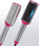 Hair Straightener Brush Straightening Comb - Ionic Heated Brush Straightener for Women, Plus 3x Dense Bristles Ceramic Styler for Thick Curly Hair, 16 Temps, 2 in 1 Flat Iron Brush Dual Voltage Travel