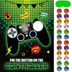 WERNNSAI Pin The Button on The Controller Party Game - Video Game Party Supplies for Boy Kids 53cm x 71cm Game Poster with 24 Reusable Sticker Gaming Birthday Party Favor Geek Party Wall Decorations