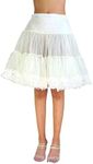 Malco Modes Tea-Length Chiffon Crinoline Petticoat Underskirt Full Slip w/ Lace,Ivory,Medium