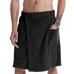 Jamron Mens Adjustable Bath Towel Wrap - Wearable Towel Skirt with Pocket for Gym Shower Sauna Spa & Beach Cover Ups Black S