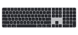 Apple Magic Keyboard with Touch ID and Numeric Keypad: Bluetooth, rechargeable. Works with Mac computers silicon; British English, Black keys