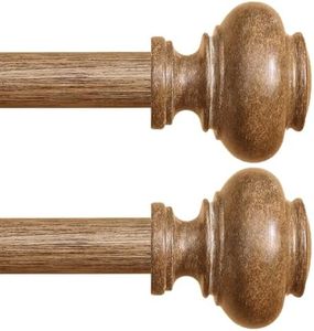 Wood Curtain Rods for Windows 66 to 120 Inch 2 Pack, 1 Inch Heavy Duty Boho Curtain Rods Adjustable Drapery Rod Decorative Window Rod for Farmhouse Kitchen Bedroom Living Room