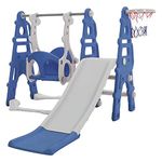 FUKEA Kids Slide, Large 4 in 1 Toddler Slide, Climber & Swing Set with Basketball Hoop, Garden Climbing Frames, Slide for Children Age 1-3 Indoor & Outdoor, for Kids (Blue)