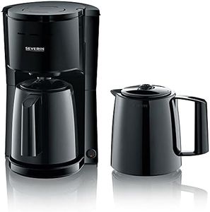 SEVERIN Cafetière Filtre Isotherme, 1 000W, 1L, Jusqu'à 8 tasses, 2 Verseuses Isothermes, Couvercles de Filtration, Noir, KA 9252