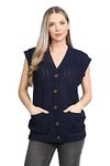 LUXE DIVA Womens Sleeveless Cable Knitted Grandad Cardigan Ladies 5 Button Casual Winter Sweater Waistcoat Top Navy