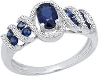 Dazzlingrock Collection Sterling Silver 6X4 MM Oval & Round Cut Blue Sapphire & Round Diamond Engagement Ring (Size 7.5)