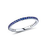 Santuzza 925 Sterling Silver Stackable Ring Blue Nano Cubic Zirconia Engagement Wedding Band Stacking Ring for Women (8.5)