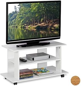 Relaxdays Mobiletto per la Televisione con Ruote, 2 Ripiani Decoder Console Porta TV Mobile HLP 45x80x40 cm, Bianco, Nylon