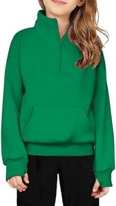 Arshiner Girls Half Zip Sweatshirt Fleece Quarter Zip Pullover Sweatshirts Fall Clothes for Teen Girl Girls Sweatshirts Size 12-14 Girls Green Sweatshirt
