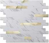 Art3d 10-Sheet Peel and Stick Backsplash Tile for Kitchen Bathroom Fireplace Laundry Room in White Slate with Gold Studded