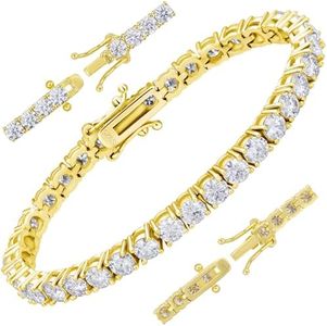 Gugots Moissanite Tennis Bracelet for Women Men 6MM 8inch Yellow Gold Plated S925 Sterling Silver D Color VVS1 Round Cut Moissanite Bracelets