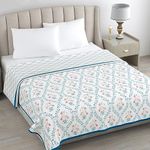 haus & kinder Cotton Dohar for Double Bed Queen Size | Lightweight Summer Blanket AC Dohar | Soft Reversible Cotton Blanket for Bed | Pink Floral Print | 84 x 88 Inches | 144 TC