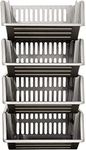 Large 4 Tier Stacking Baskets Storage Veg Rack Plastic Stackers, Black, Length 35.5 cm x Depth 30 cm x Height 17.5 cm (Grey)