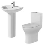 Affine® Arles Cloakroom Bathroom Suite Close Coupled Toilet WC Comfort Height Dual Flush Cistern Basin Pedestal Soft Close Freestanding Modern White