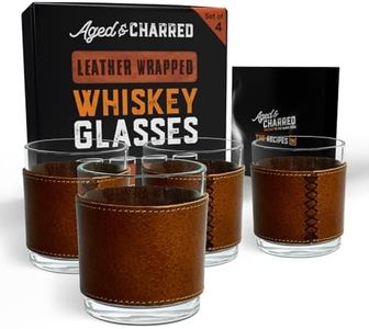 Leather Wrapped Whiskey Glasses - Unique Bourbon Glasses For Men - Leather Wrap with Hand Stitched Scotch Whisky Glass