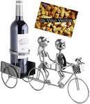 BRUBAKER Bottle Holder 'Twosome on Tandem Bicycle' Metal Sculpture - including Greeting Card!