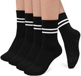 BLONGW Pilates Socks Yoga Socks with Grips for Women Non-Slip Grip Socks for Pure Barre, Ballet, Dance, Workout, Hospital, 4 Black- 4 Pairs, Small-Medium