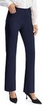 AFITNE Women's Straight Leg Work Trousers - Tummy Control Bootcut Yoga Pants for Women, Ladies Workout Office Yoga Work Trousers with 4 Pockets - 29 Inches - NavyBlue XL