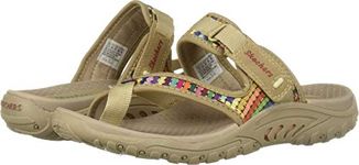 Skechers Women's Reggae-Mad Swag-Toe Thong Woven Sandal, Dark Natural, 9