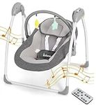 INFANS Baby Swing for Infants, Compact Portable Baby Electric Rocker for Newborn with 5 Speed Natural Sway Music Timing 2 Toys Remote Control, Easy Fold, 0-6 Months Boy G (Grey)