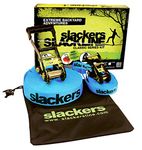 Slackers USA Slackline Classic 15m, Set with Additional Teaching Line, Handrail for Easy Learning, Ratchet Protection, Bag, Ideal for Children and Family, 980010