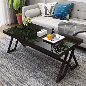 Jerry & Maggie Tempered Glass Tea Table Coffee Table Cocktail Desk Table - Modern Steel Triangular Legs Living Room Desk Decor - Anti Scratch Polished Surface Family Size Dinning Table, Black