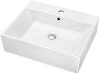 Contemporary Vessel Above-Counter Rectangle Ceramic Art Basin with Single Hole for Faucet and Overflow, White