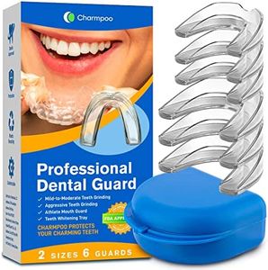 Charmpoo Lot de 6 protège-dents pour grincer les dents de nuit, empêche le bruxisme, le Tmj et élimine le serrement des dents - 2 tailles, lot de 6, transparent