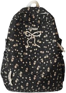 kakarin choyx Classic Floral Printed Cute Bow Tie Embroider Backpack 16.1 Inch Kawaii Casual Simple Lightweight Travel Bag