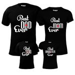 Hangout Hub HH20 Cotton Family Tshirt Set | Printed Best Dad Mom Son Daughter Ever (Black;Men L;Women M;Boys-12-14Yrs;Girls-10-12Yrs) |Regular Fit Matching Twinning Tees/T-Shirts (Set of 4)