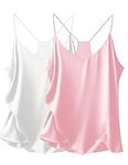 Ekouaer Womens Satin Cami Tops 2 Pack V Neck Silk Camisole Tank Top Spaghetti Strap Racerback Camis Blouse Shirt