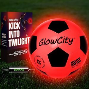 GlowCity Glow in The Dark Soccer Ball | Light Up Indoor/Outdoor Soccer Ball with 2 LED Lights | Pre-Installed Batteries | Fun Gift for Teens
