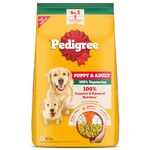Pedigree Adult & Puppy Dry Dog Food, 100% Vegetarian, 10 kg, Contains 37 Essential Nutrients, 100% Complete & Balanced Food for Adult Dogs