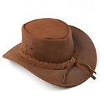 BenzHawk Leather Cowboy Hat Shape able into Out Back Hat Brown Cowboy Hats for Men - Western Cowboy Hat, Brown, Large