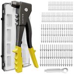 BLOSTM Pop Rivet Gun Kit - Full 200 Rivet Set with Pop Riveter & Carrying Case Containing 200 Rivets in 4 Sizes 2.4mm 3.2mm 4mm 4.8mm for Metal, Wood and Plastic - Complete Pop Rivet Set & Organiser