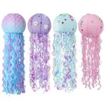 4 Pack Jellyfish Paper Lanterns Mermaid Birthday Decorations Decoration Wishes Lantern Lamps Ocean Theme Decor Under Sea Classroom Girls Baby Showers Party Supplies Birthday Decorations Supplies