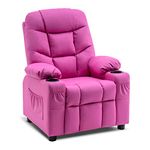Mcombo Big Kids Recliner Chair with Cup Holders for Boys and Girls Room, 2 Side Pockets, 3+ Age Group, Faux Leather 7366 (Pink)