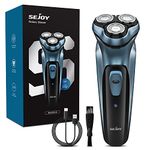 Sejoy Men's Electric Shaver Razor for Men Face, Beard Trimmer, Portable Electric Rotary Shaver, 2 in 1 3 Head 4D Cordless Type C Rechargeable, with Pop-Up Trimmer, Washable, Use for Home Travel, Blue