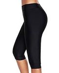 Asoodiy Long Swim Shorts Womens Capris Leggings Swimsuit Boardshorts Swim Leggings Ladies Knee-Length Shorts Plus Size Black Style C 3XL