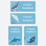 43 x No Iron Personalised Stick On Waterproof Washable Name Labels Great for Clothes, School Uniform, Equipment, Shoes. School, Nursery, Day Care, Hospital - Shark