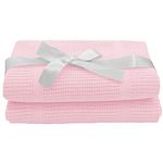 Noble & Brite Cotton Cellular Baby Blankets Twin Pack, Cellular Blanket For Newborn Baby, Soft and Lightweight For Baby Cot, Pram, Moses Basket, Travel (90 x 60cm, Pink)